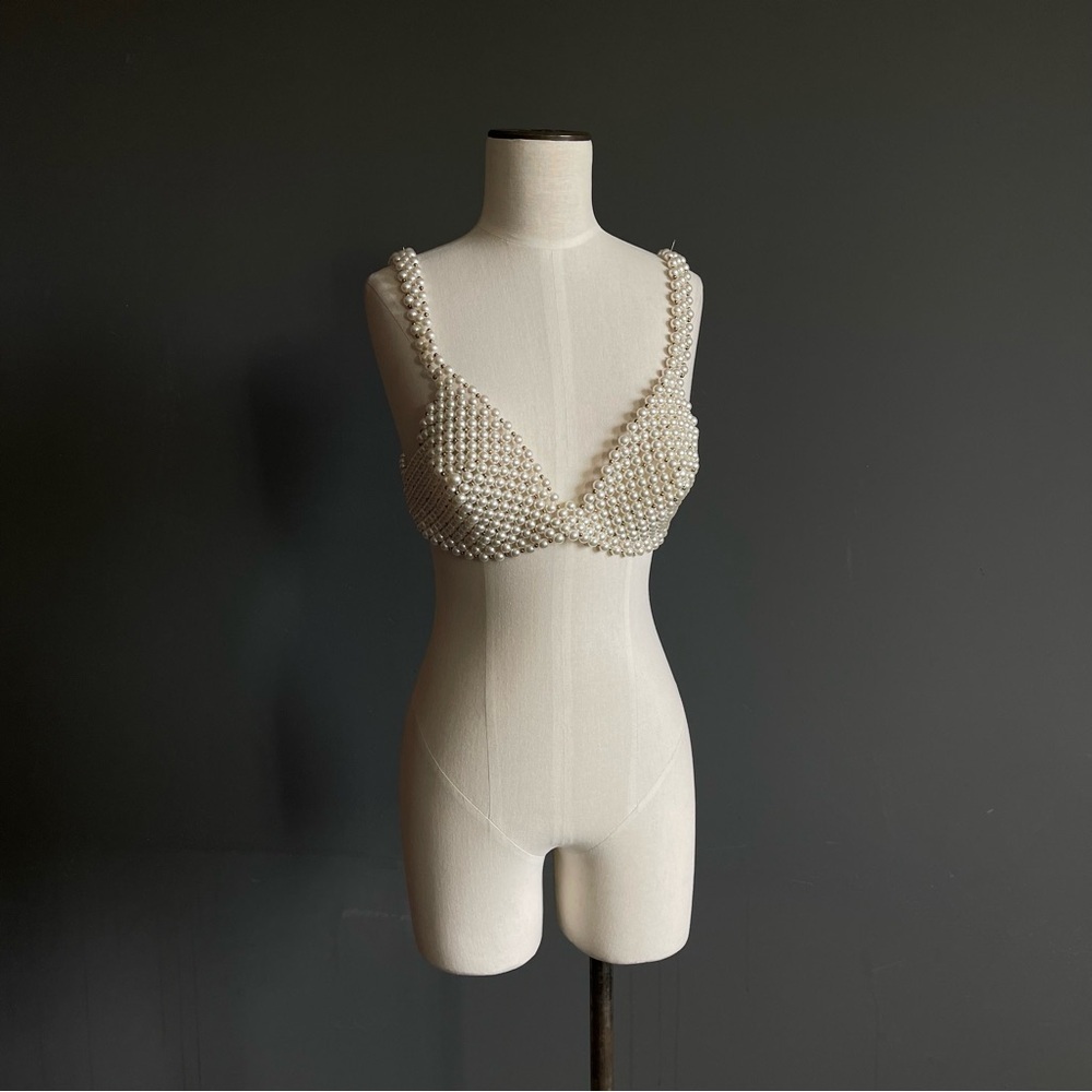 Pearl Coquette Bra Top Art Deco Quiet Luxury Old Money Glam Cult Gaia-Inspired